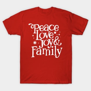 Pretty Peace Love Joy and Family Christmas T-Shirt